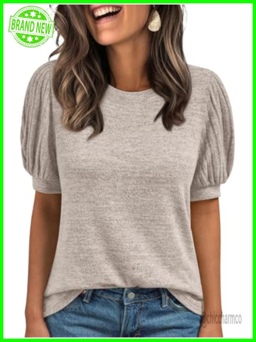 Womens Short Sleeve Tunic Top Crew Neck Casual Blouse